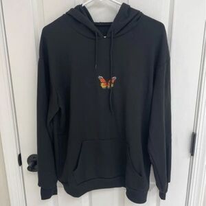 Shein Black Monarch Butterfly Hoodie Sweatshirt Womens Size M